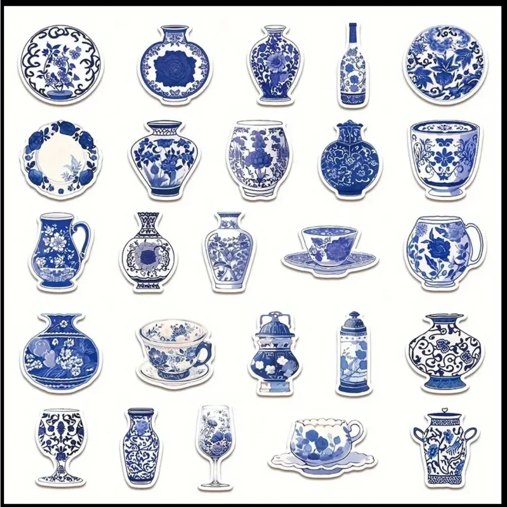 Set of 50 Beautiful Blue Porcelain Stickers Vases Plates Pitchers - Picture 5 of 6